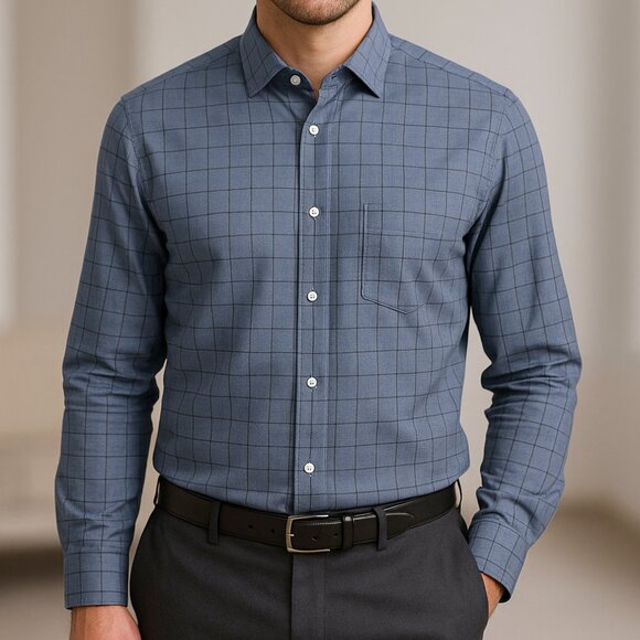 Hugo Boss Men’s Blue Check Dress Shirt‎ 15.5 32/33 Long Sleeve Button-Up - Picture 1 of 11